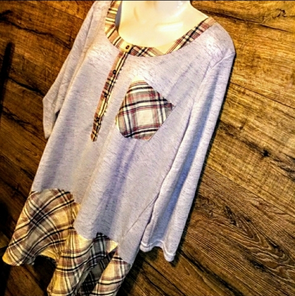Love Top Size 2X Plaid High Low Hip Slit NWT - Picture 5 of 13